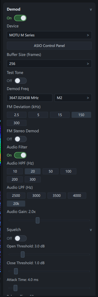 Réglages audio et démodulation de DeepaceRTSA