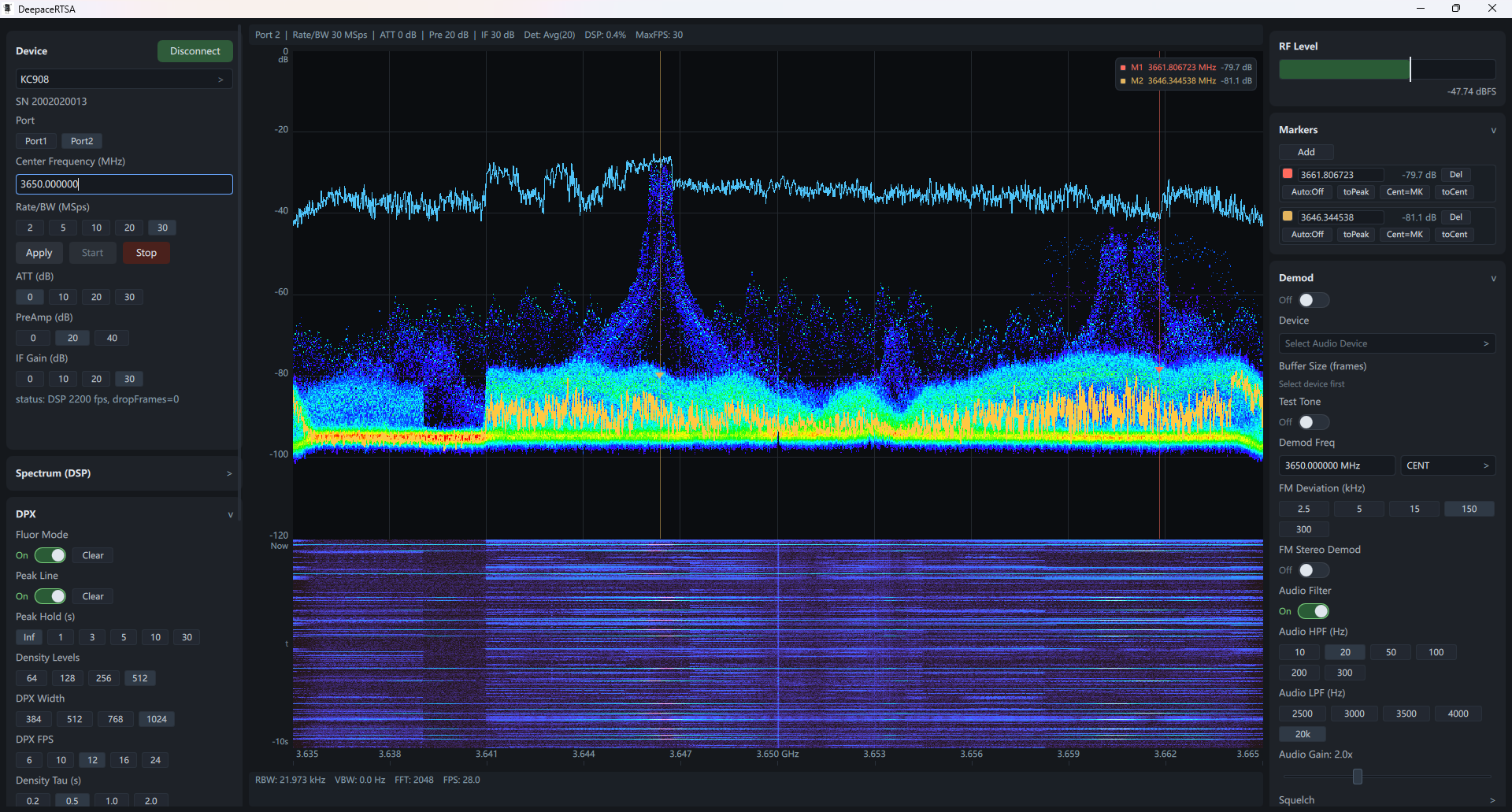 Interface principale de DeepaceRTSA